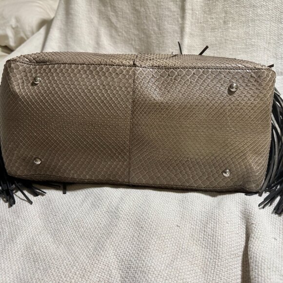 Tod's Taupe Python and Leather Fringe Large Satchel Bag - Picture 4 of 11